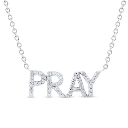 1/10 CT. T.W. Diamond &quot;PRAY&quot; Necklace in Sterling Silver - 17.7&quot;