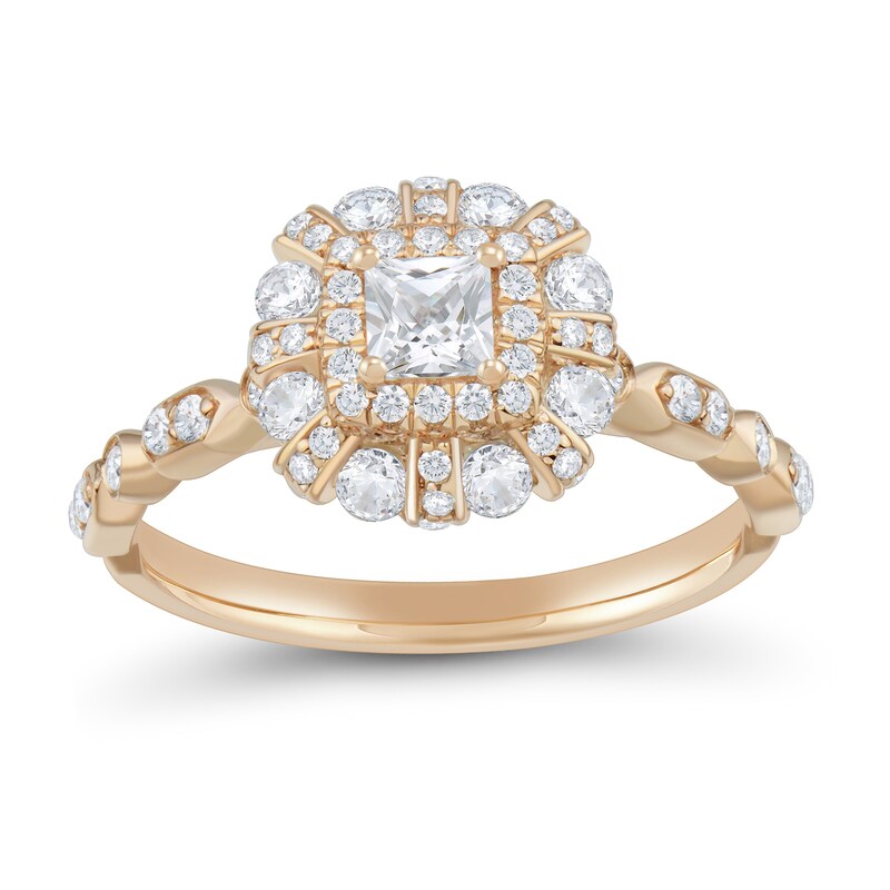 Main Image 1 of 3/4 CT. T.W. Princess-Cut Diamond Double Frame Art Deco Engagement Ring in 14K Rose Gold