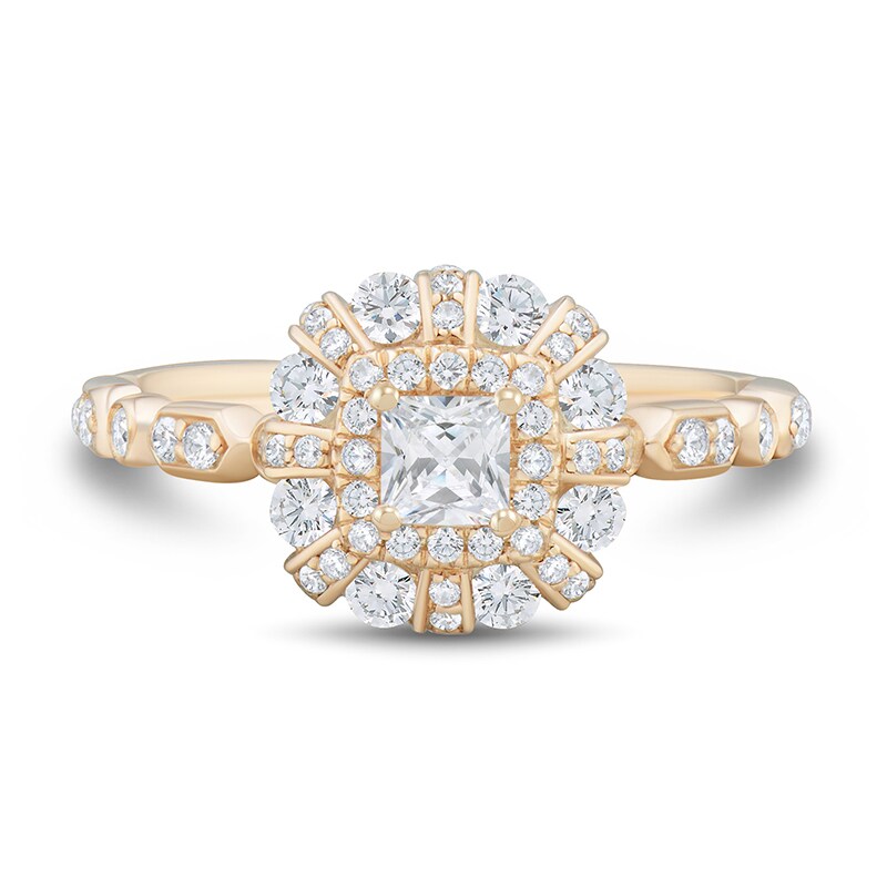 Main Image 3 of 3/4 CT. T.W. Princess-Cut Diamond Double Frame Art Deco Engagement Ring in 14K Rose Gold