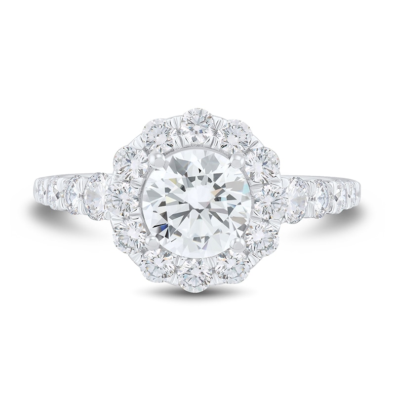 Main Image 3 of 2-1/4 CT. T.W. Diamond Flower Frame Engagement Ring in 14K White Gold