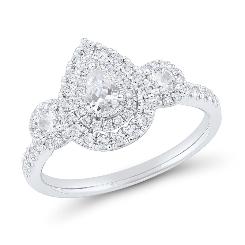Main Image 2 of 3/4 CT. T.W. Pear-Shaped Diamond Past Present Future® Double Frame Engagement Ring in 14K White Gold