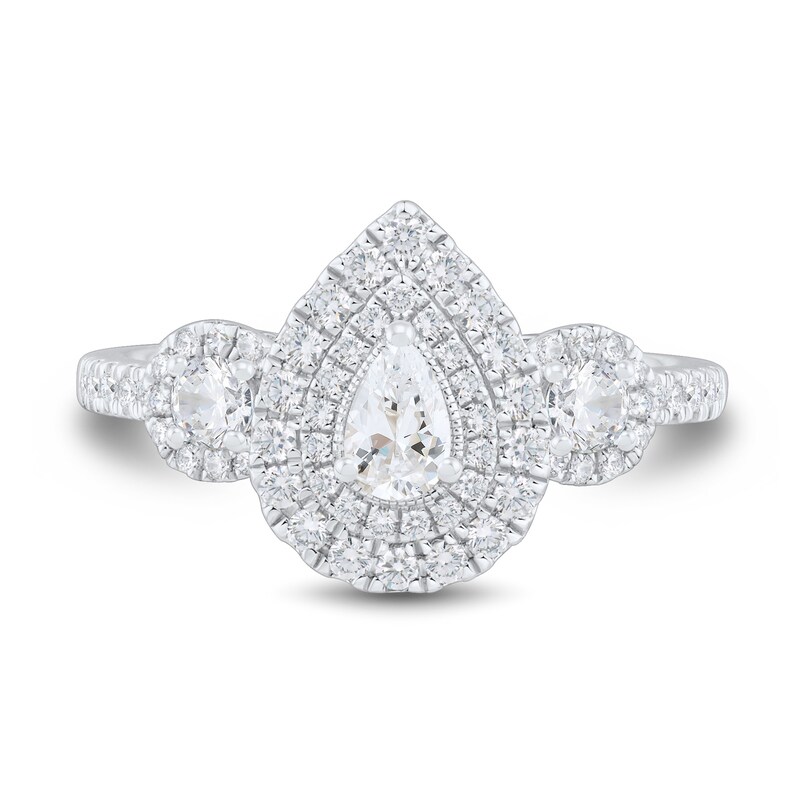 Main Image 3 of 3/4 CT. T.W. Pear-Shaped Diamond Past Present Future® Double Frame Engagement Ring in 14K White Gold