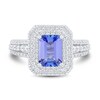 Thumbnail Image 1 of Emerald-Shaped Tanzanite and 5/8 CT. T.W. Diamond Double Frame Triple Row Engagement Ring in 14K White Gold