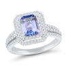 Thumbnail Image 2 of Emerald-Shaped Tanzanite and 5/8 CT. T.W. Diamond Double Frame Triple Row Engagement Ring in 14K White Gold