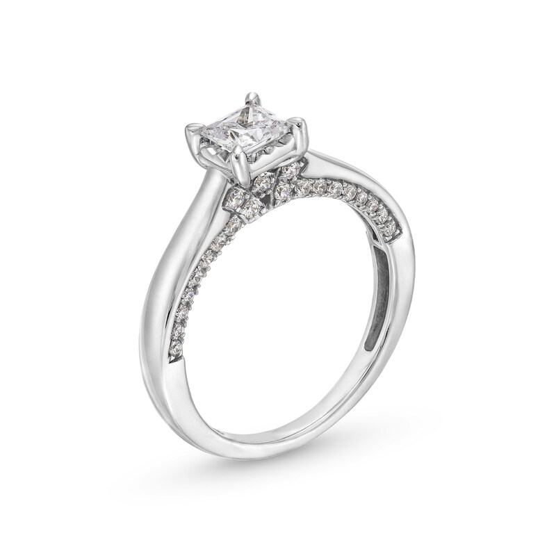 Main Image 3 of 1 CT. T.W. Princess-Cut Diamond Edge Engagement Ring in 14K White Gold (I/I2)