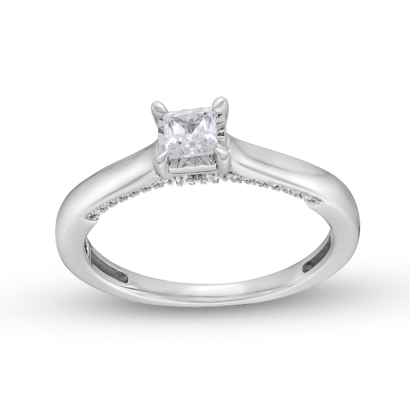 Main Image 1 of 1/2 CT. T.W. Princess-Cut Diamond Edge Engagement Ring in 14K White Gold (I/I2)