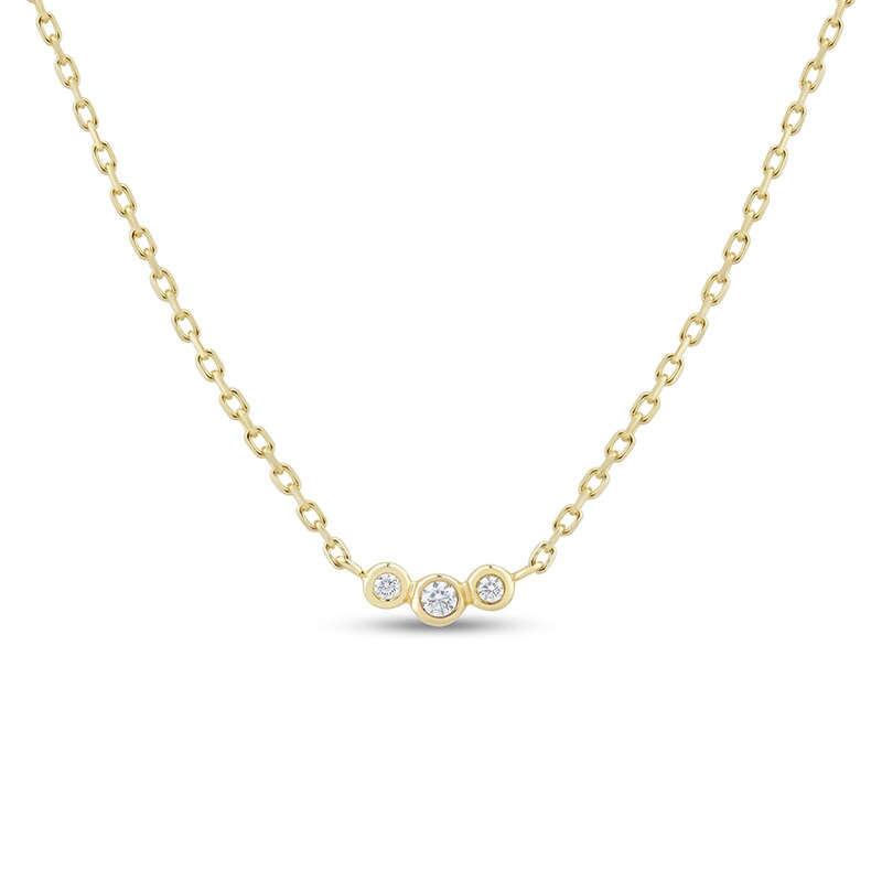 Main Image 1 of Bezel-Set Diamond Accent Three Stone Necklace in 10K Gold - 16.25"