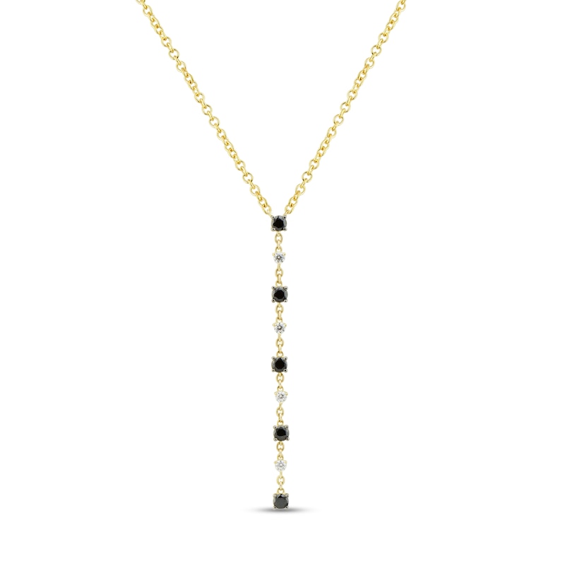 Main Image 1 of 1/2 CT. T.W. Black and White Diamond Alternating Linear Drop Necklace in 10K Gold - 17"