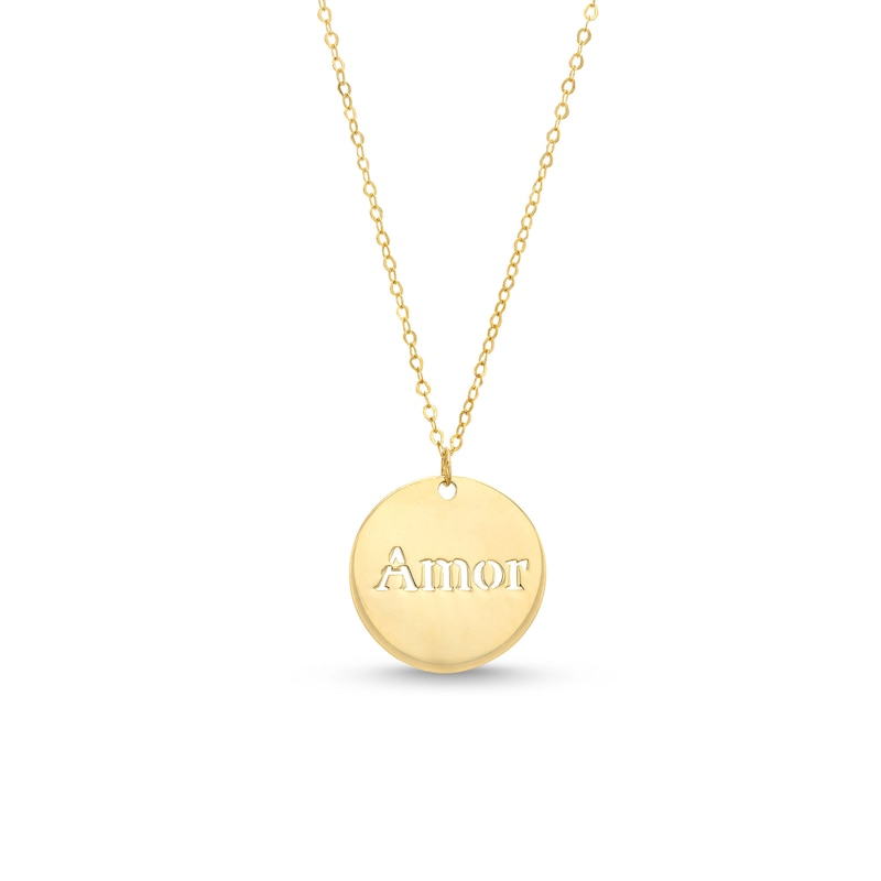 Main Image 1 of "Amor" Disc Pendant in 14K Gold
