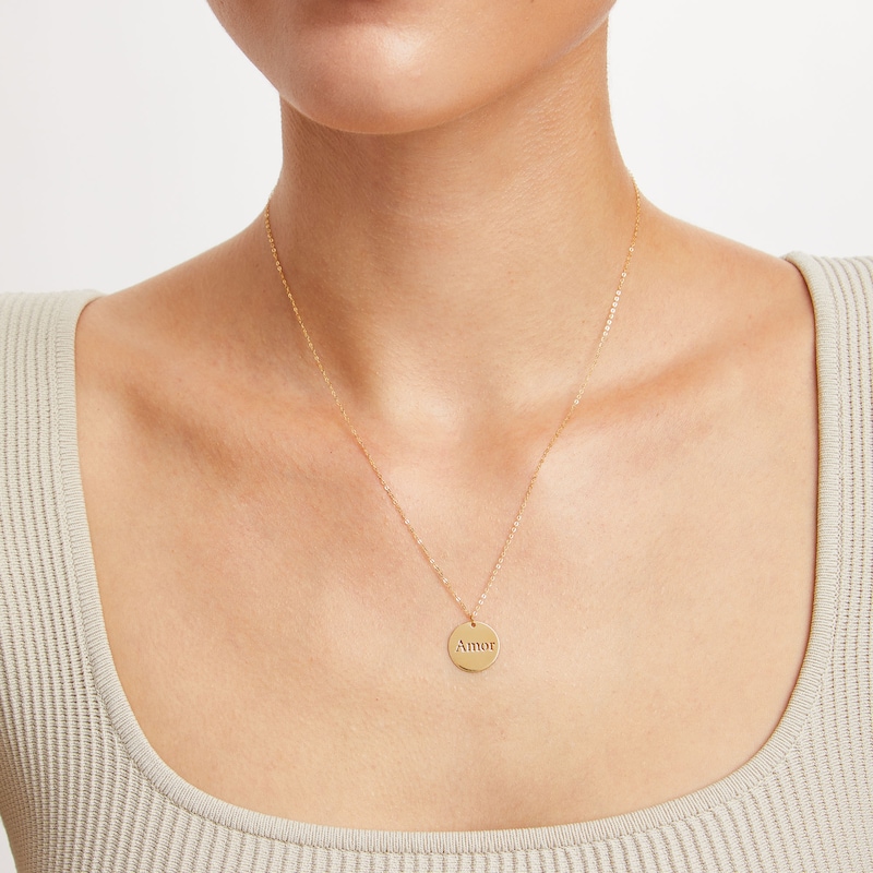 Main Image 2 of "Amor" Disc Pendant in 14K Gold