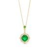 Thumbnail Image 1 of Cushion-Cut Lab-Created Emerald and 1/5 CT. T.W. Diamond Floral Drop Pendant in Sterling Silver with 14K Gold Plate