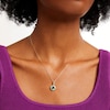 Thumbnail Image 2 of Cushion-Cut Lab-Created Emerald and 1/5 CT. T.W. Diamond Floral Drop Pendant in Sterling Silver with 14K Gold Plate