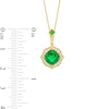 Thumbnail Image 3 of Cushion-Cut Lab-Created Emerald and 1/5 CT. T.W. Diamond Floral Drop Pendant in Sterling Silver with 14K Gold Plate