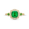 Thumbnail Image 4 of Cushion-Cut Lab-Created Emerald and 1/5 CT. T.W. Diamond Floral Frame Ring in Sterling Silver with 14K Gold Plate