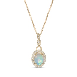 Oval Opal and 1/10 CT. T.W. Diamond Frame Drop Pendant in 10K Gold