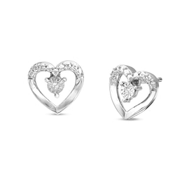 Diamond Accent Heart Outline Stud Earrings in Sterling Silver
