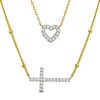 Thumbnail Image 1 of 1/3 CT. T.W. Diamond Heart and Cross Double Strand Necklace in Sterling Silver with 18K Gold Plate