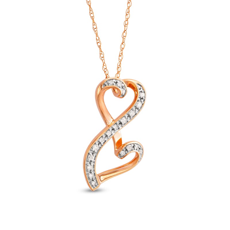 Main Image 1 of 1/10 CT. T.W. Diamond Infinity Double Heart Pendant in 10K Rose Gold