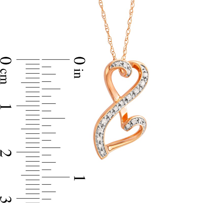 Main Image 3 of 1/10 CT. T.W. Diamond Infinity Double Heart Pendant in 10K Rose Gold