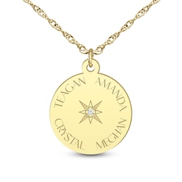 15.0mm Diamond Accent Engravable North Star Disc Pendant (2 Lines)