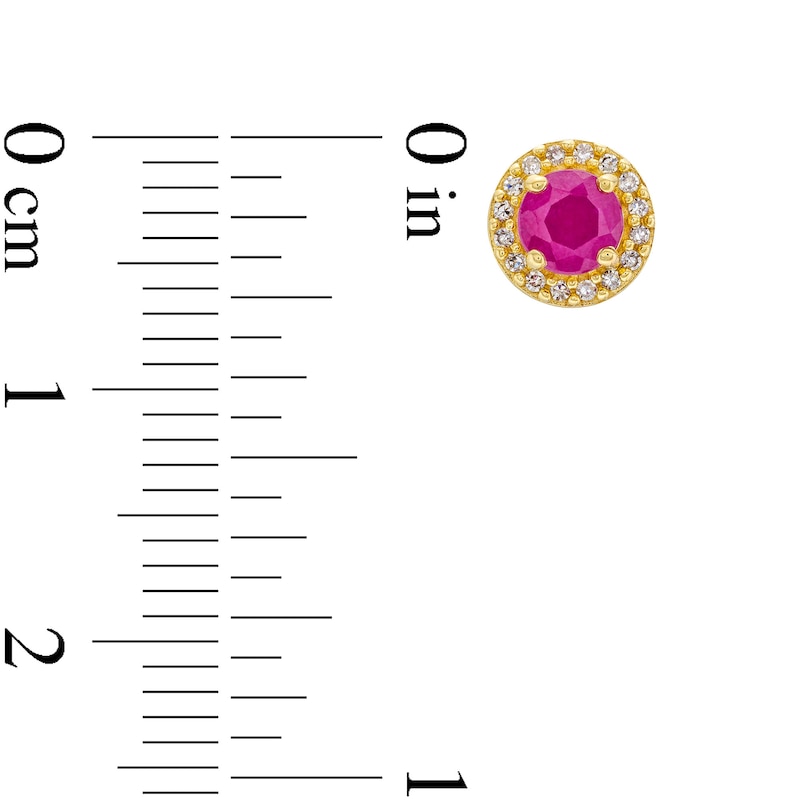 Main Image 3 of Certified Ruby and 1/10 CT. T.W. Diamond Frame Stud Earrings in 10K Gold