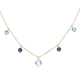 London, Swiss and Sky Blue Topaz Five Stone Station Necklace in 10K Gold