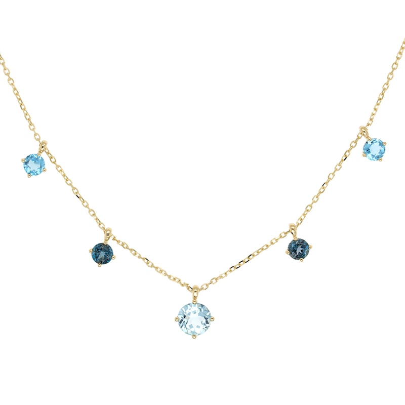 Main Image 1 of London, Swiss and Sky Blue Topaz Five Stone Station Necklace in 10K Gold