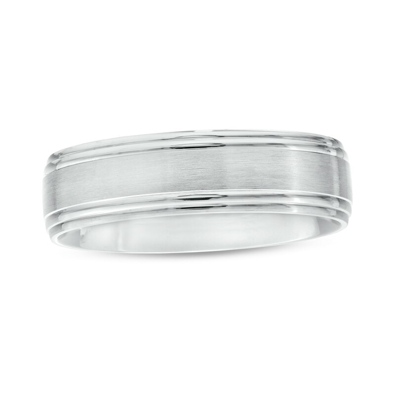Main Image 1 of 6.0mm Engravable Brushed Satin Band in 14K White Gold (1 Line)