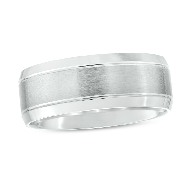 Main Image 1 of 8.0mm Engravable Brushed Satin Band in 14K White Gold (1 Line)