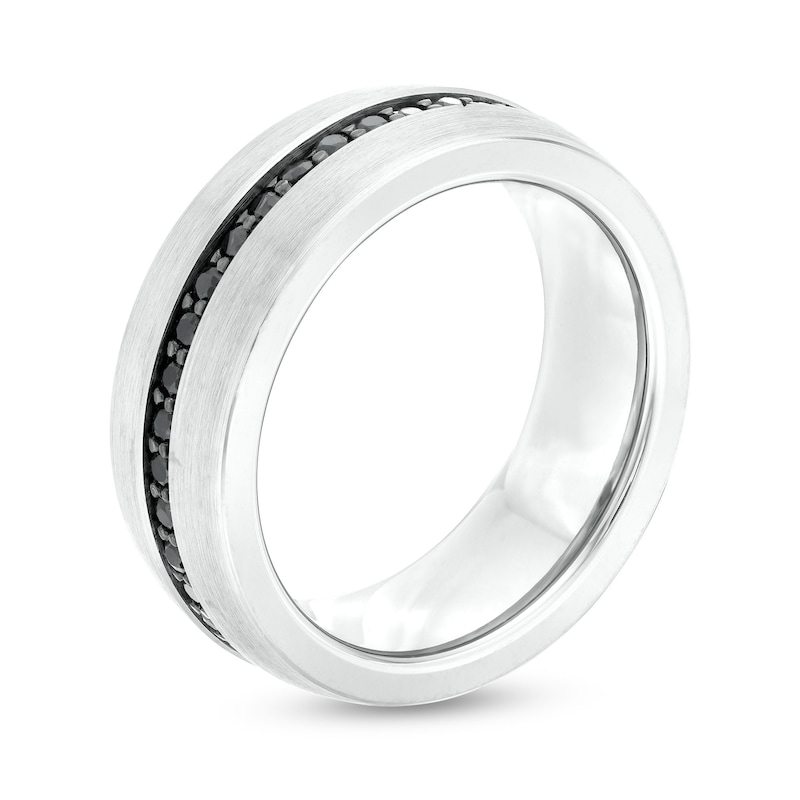 Main Image 3 of 8.0mm Black Sapphire Wedding Band in Black Ion-Plated Tungsten