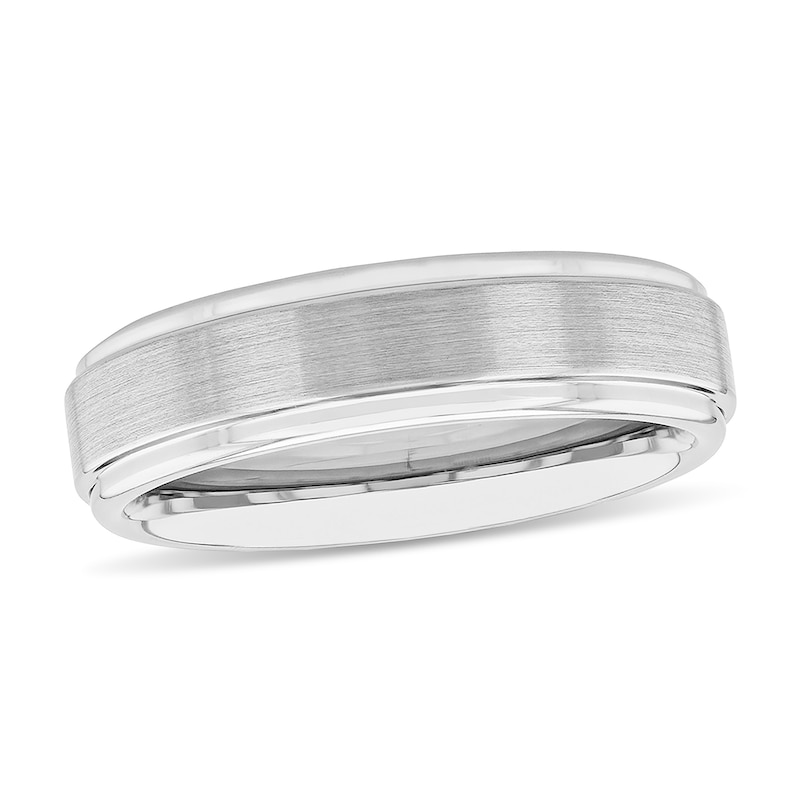 Main Image 1 of Men's 6.0mm Engravable Stepped Wedding Band in White Tungsten (1 Line)