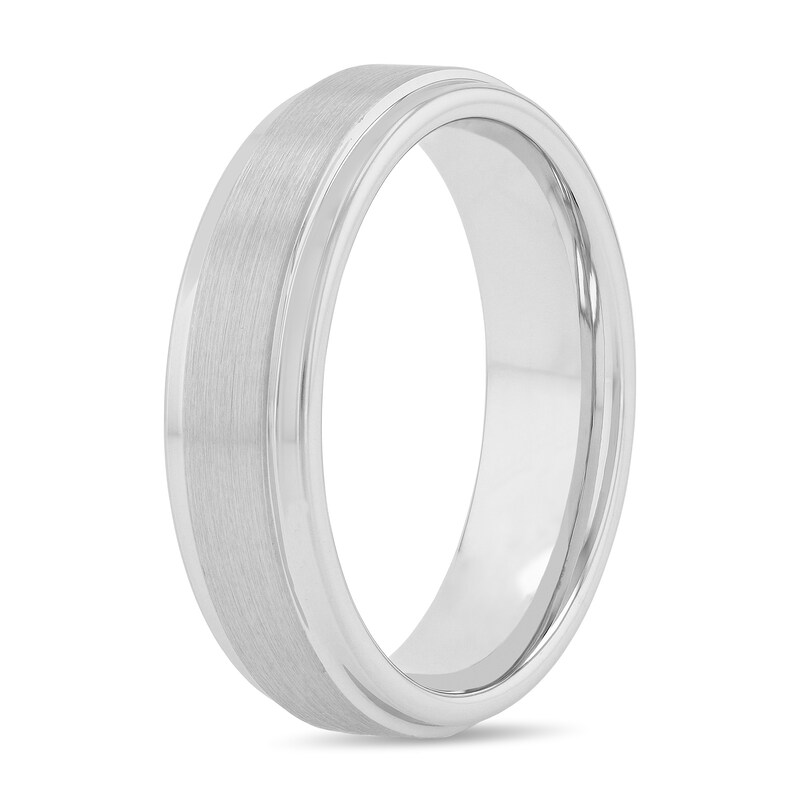 Main Image 2 of Men's 6.0mm Engravable Stepped Wedding Band in White Tungsten (1 Line)