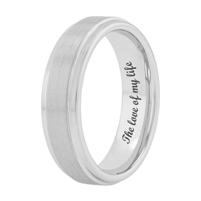 Main Image 3 of Men's 6.0mm Engravable Stepped Wedding Band in White Tungsten (1 Line)