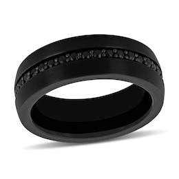 8.0mm Black Sapphire Wedding Band in Black Ion-Plated Tungsten