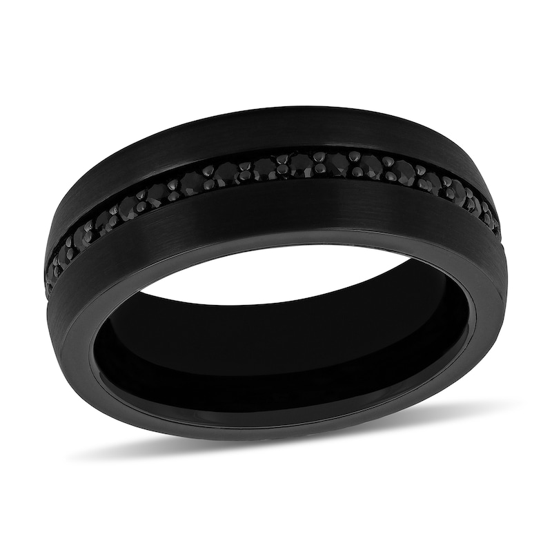 Main Image 1 of Men's 8.0mm Black Sapphire Wedding Band in Black Ion-Plated Tungsten