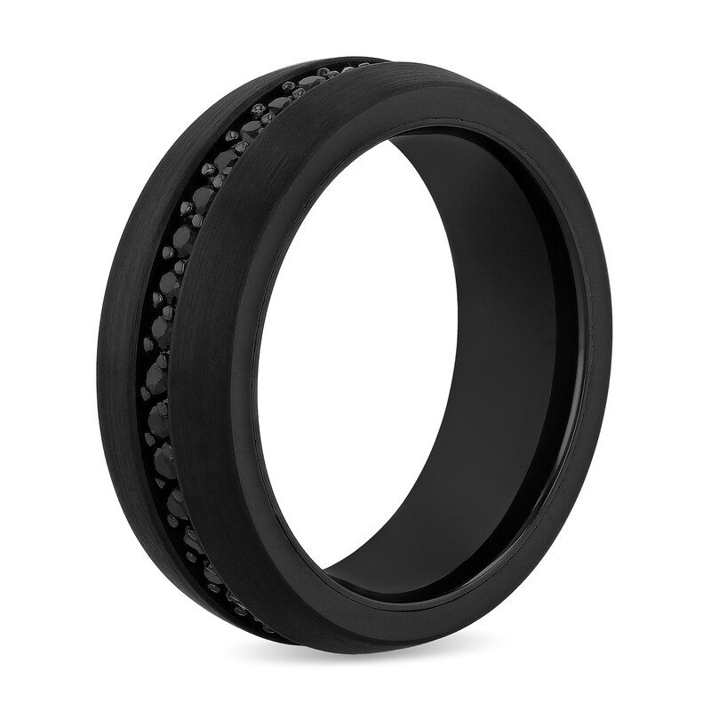 Main Image 2 of Men's 8.0mm Black Sapphire Wedding Band in Black Ion-Plated Tungsten