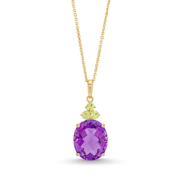 Oval Amethyst and Peridot Pendant in 10K Gold