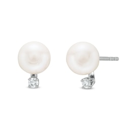 6.0-6.5mm Akoya Cultured Pearl and 1/20 CT. T.W. Diamond Stud Earrings in 14K White Gold