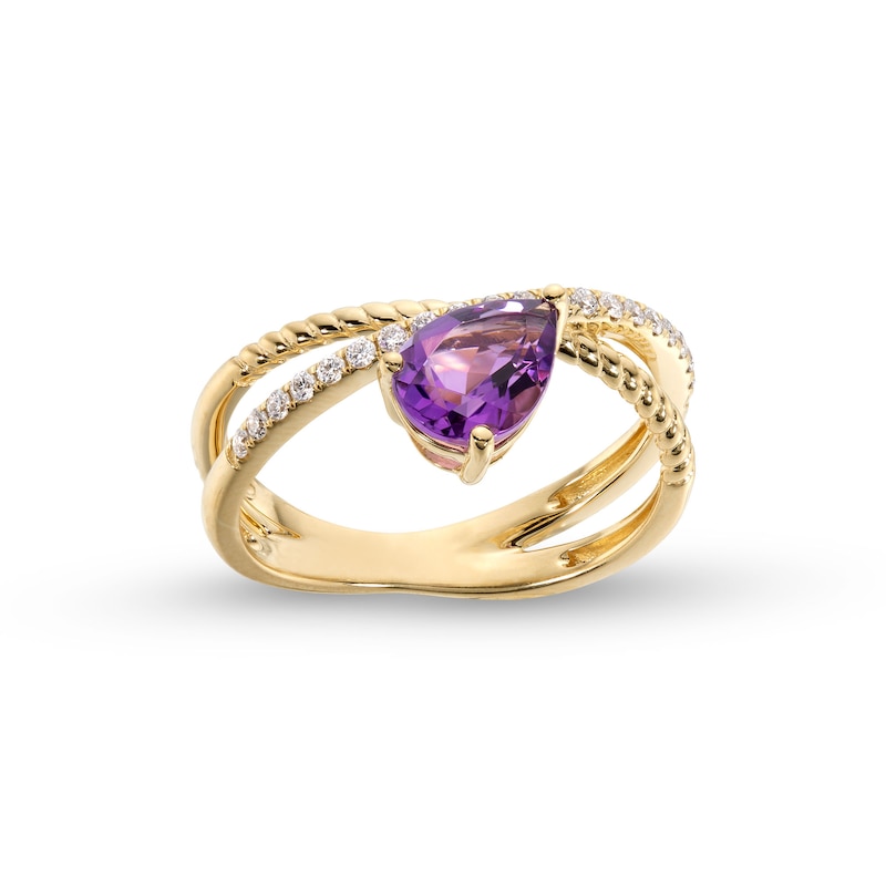 Main Image 1 of Pear-Shaped Amethyst and 1/5 CT. T.W. Diamond Orbit Ring in 10K Gold