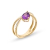 Thumbnail Image 3 of Pear-Shaped Amethyst and 1/5 CT. T.W. Diamond Orbit Ring in 10K Gold