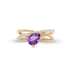 Thumbnail Image 4 of Pear-Shaped Amethyst and 1/5 CT. T.W. Diamond Orbit Ring in 10K Gold