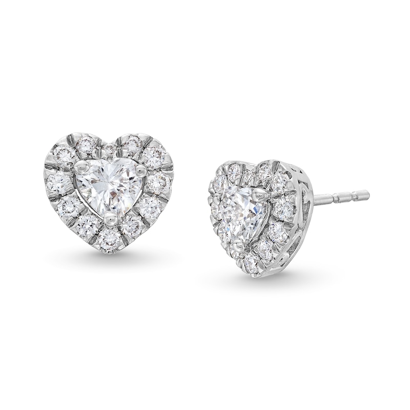 1 CT. T.W. Certified Multi-Lab-Created Diamond Heart Earrings in 14K White Gold (F/SI2)