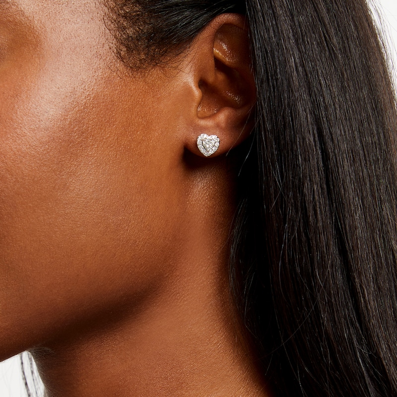 Main Image 2 of 1 CT. T.W. Certified Multi-Lab-Grown Diamond Heart Earrings in 14K White Gold (F/SI2)