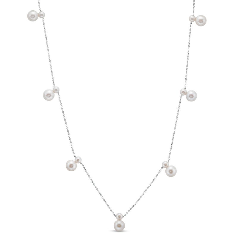 Main Image 1 of 4.0-7.5mm Freshwater Cultured Pearl Station Necklace in 14K  Gold