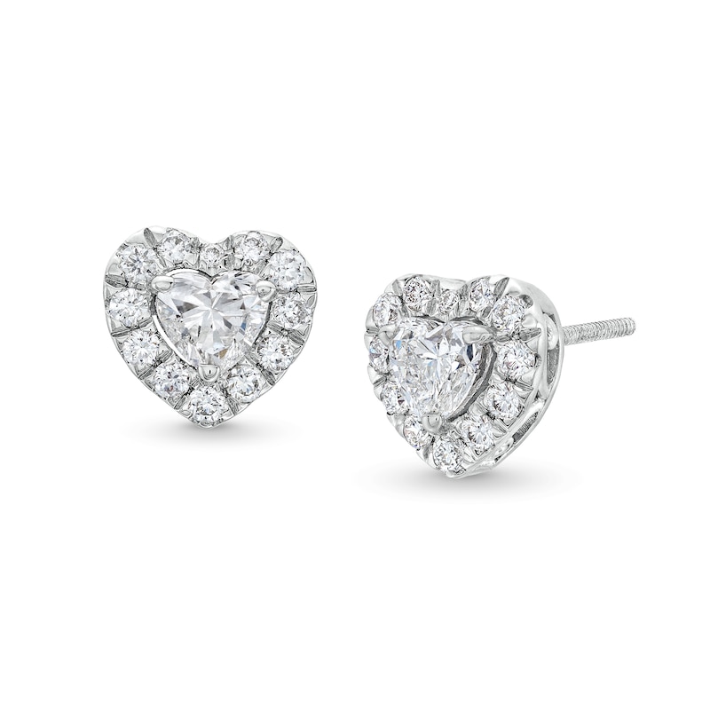 Main Image 1 of 1 CT. T.W. Certified Heart-Shaped Lab-Grown Diamond Solitaire Stud Earrings in 14K White Gold (F/SI2)