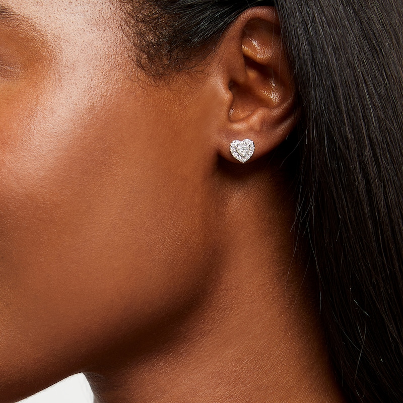 Main Image 2 of 1 CT. T.W. Certified Heart-Shaped Lab-Grown Diamond Solitaire Stud Earrings in 14K White Gold (F/SI2)