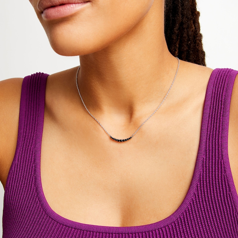 Main Image 2 of 1/2 CT. T.W. Black Diamond Curved Bar Necklace in Sterling Silver