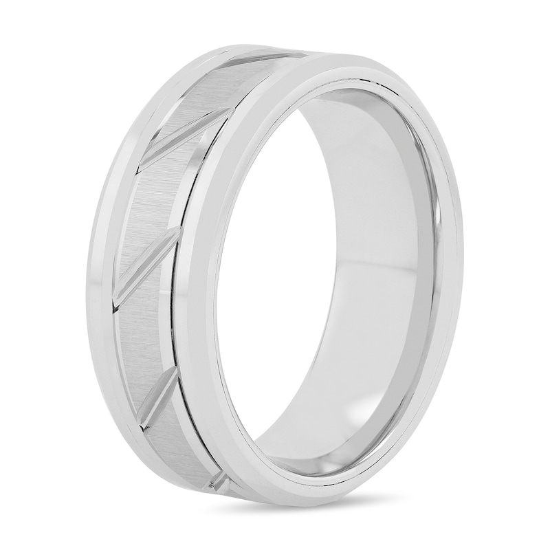 Main Image 2 of Men's 8.0mm Comfort Fit Diagonal Grooved Tungsten Wedding Band