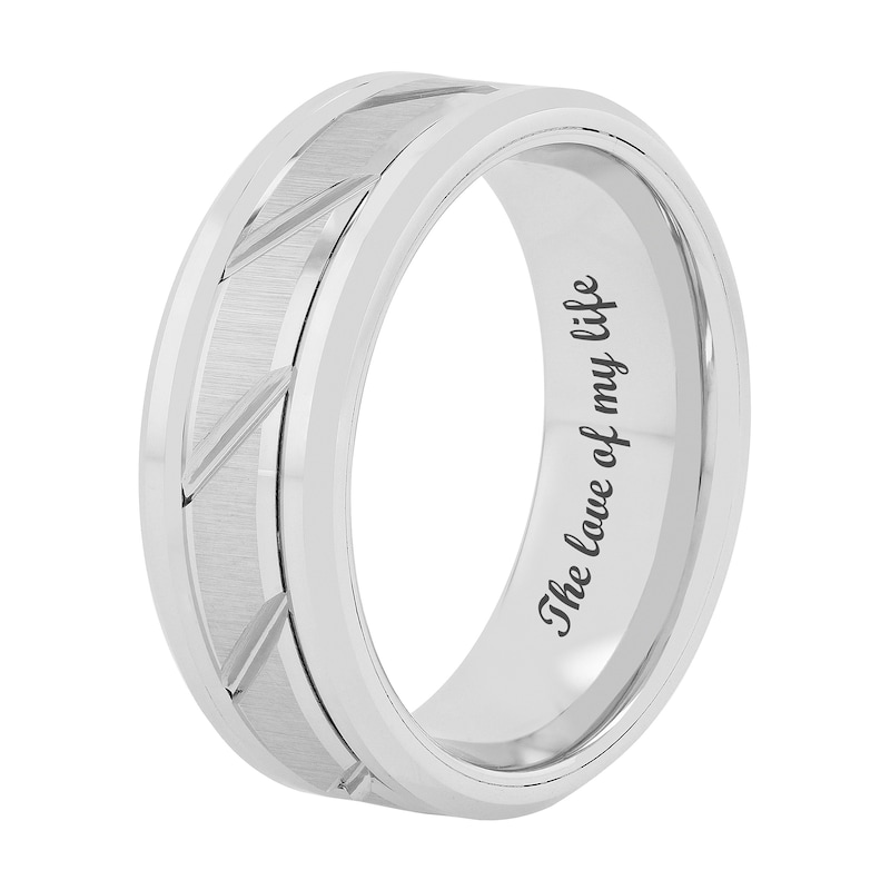 Main Image 3 of Men's 8.0mm Comfort Fit Diagonal Grooved Tungsten Wedding Band