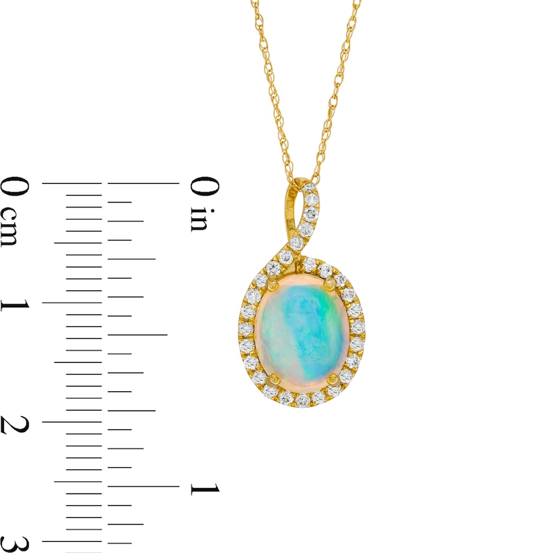 Main Image 3 of Oval Opal and 1/5 CT. T.W. Diamond Loop Frame Pendant in 10K Gold